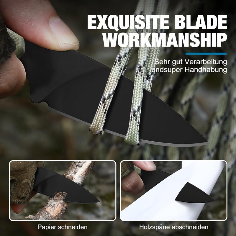 Omesio Compact Neck Knife with Sheath and Necklace, D2 Steel 2.99-Inch Blade, Full Tang G10 Handle, Fixed Blade for EDC, Hiking, Camping (Black Blade + Green Handle) - Image 3